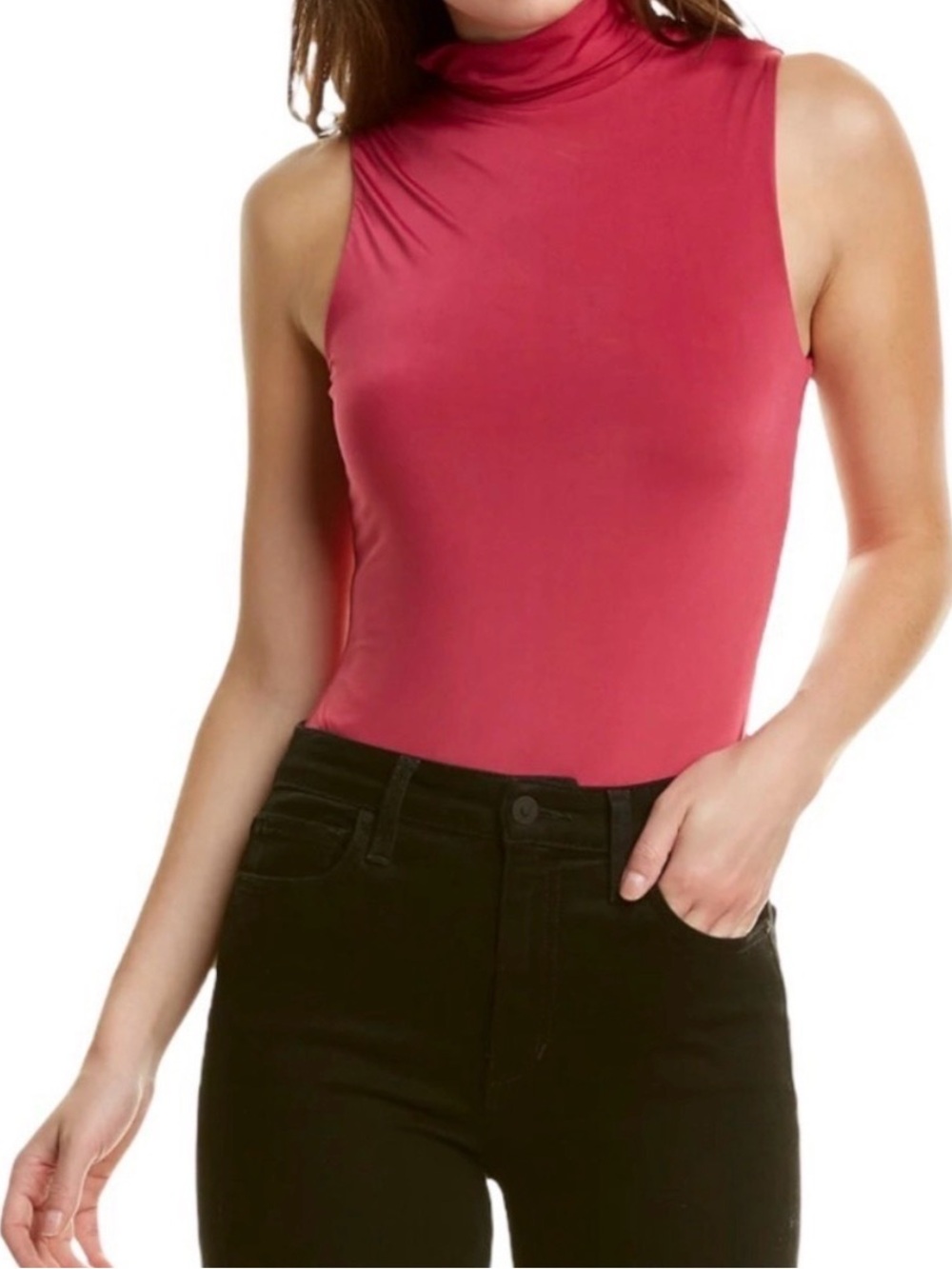 Wayf Sleeveless Mock Neck Bodysuit in Rose Pink S